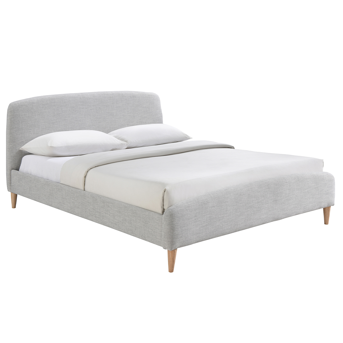 Lit adulte scandinave tissu gris clair et bois 160 x 200 cm NIELS