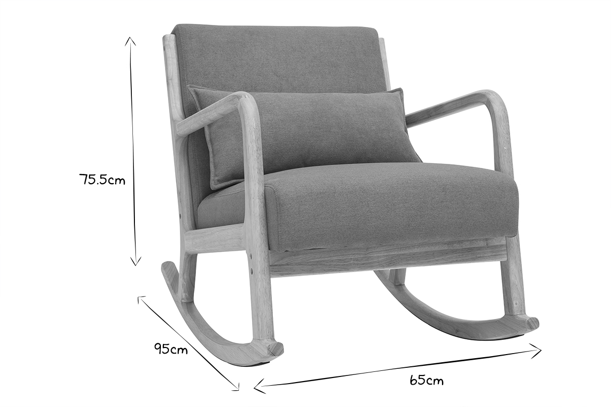 Mecedora de tejido efecto aterciopelado terracota y madera clara maciza DERRY