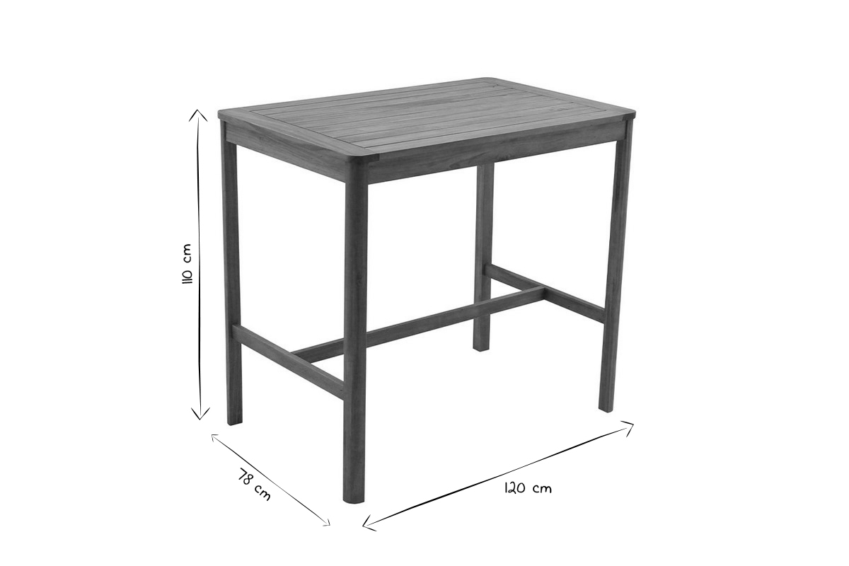 Mesa alta de jardn rectangular de madera maciza 120 cm AKIS