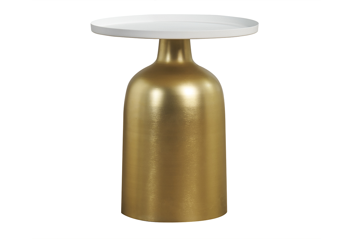 Mesa auxiliar de diseo redondo de metal dorado con tablero blanco mate RAMSES