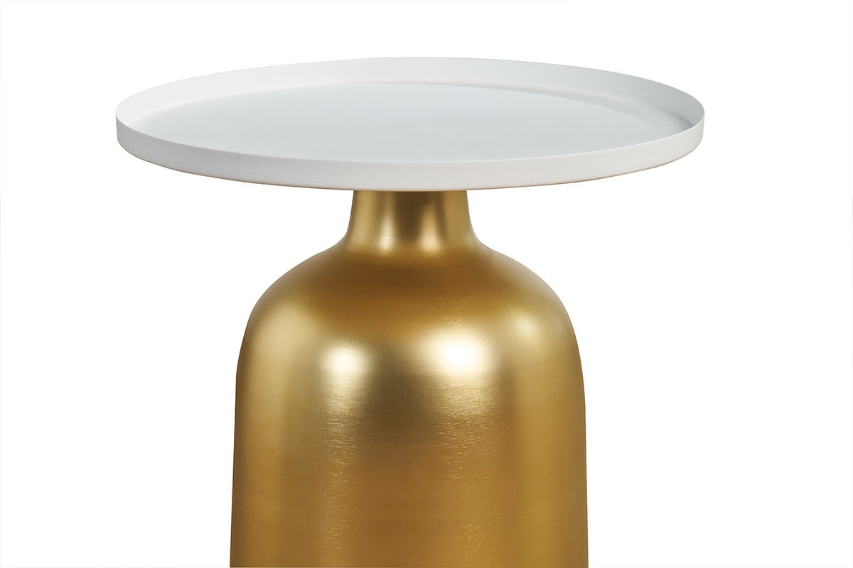 Mesa auxiliar de diseo redondo de metal dorado con tablero blanco mate RAMSES