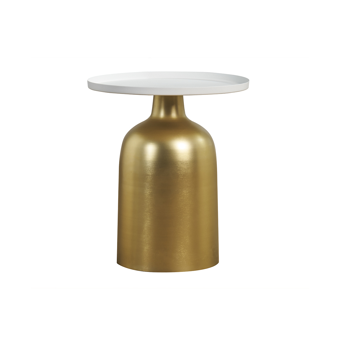 Mesa auxiliar de diseño redondo de metal dorado con tablero blanco mate RAMSES