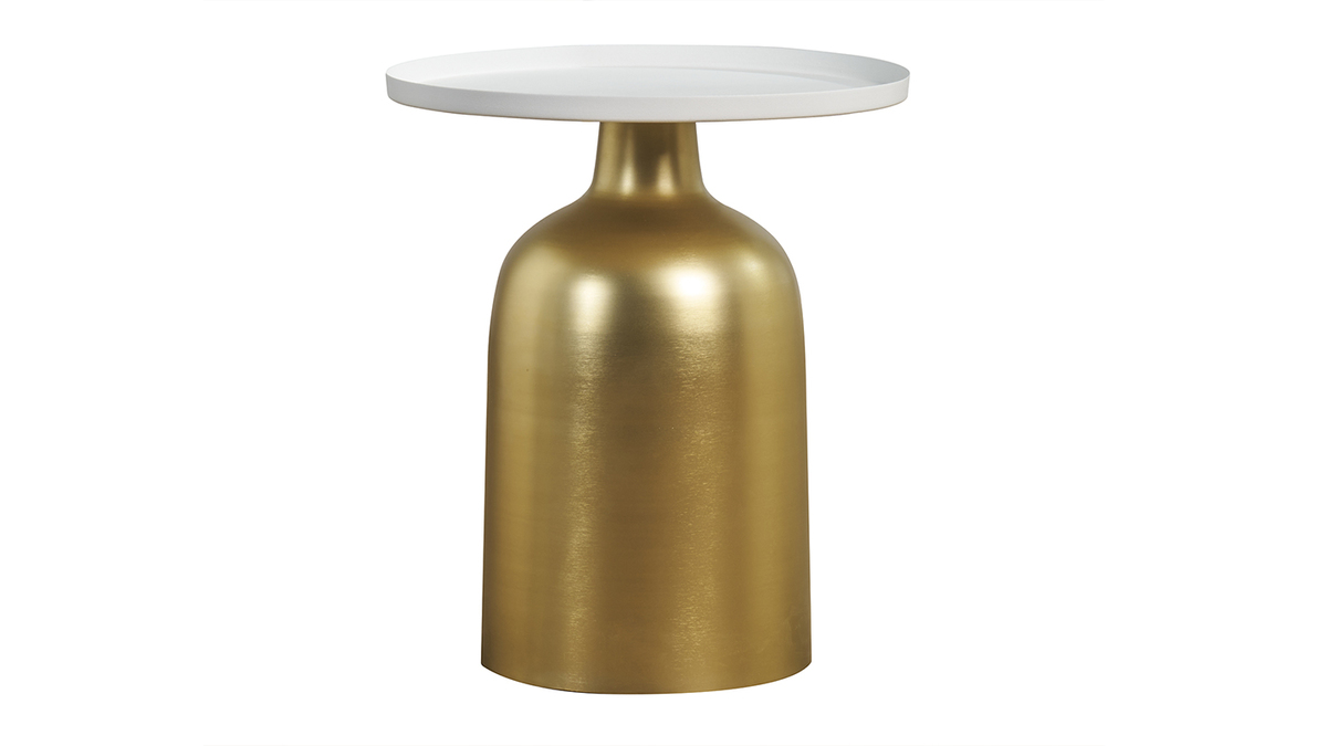 Mesa auxiliar de diseo redondo de metal dorado con tablero blanco mate RAMSES