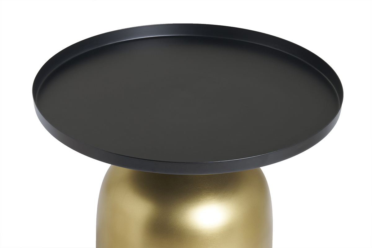 Mesa auxiliar de diseo redondo de metal dorado con tablero negro mate RAMSES