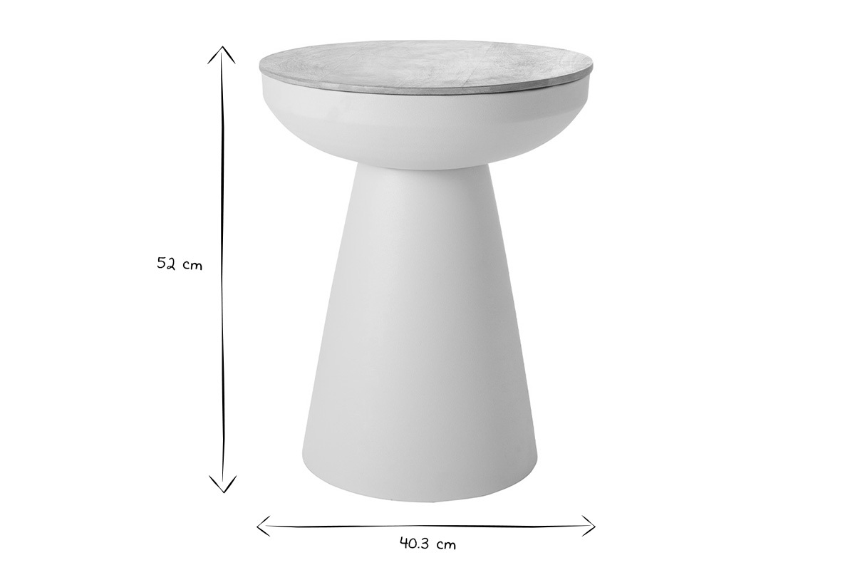 Mesa auxiliar redonda de diseo con almacenaje de metal greige y madera maciza de mango 52 cm TAM