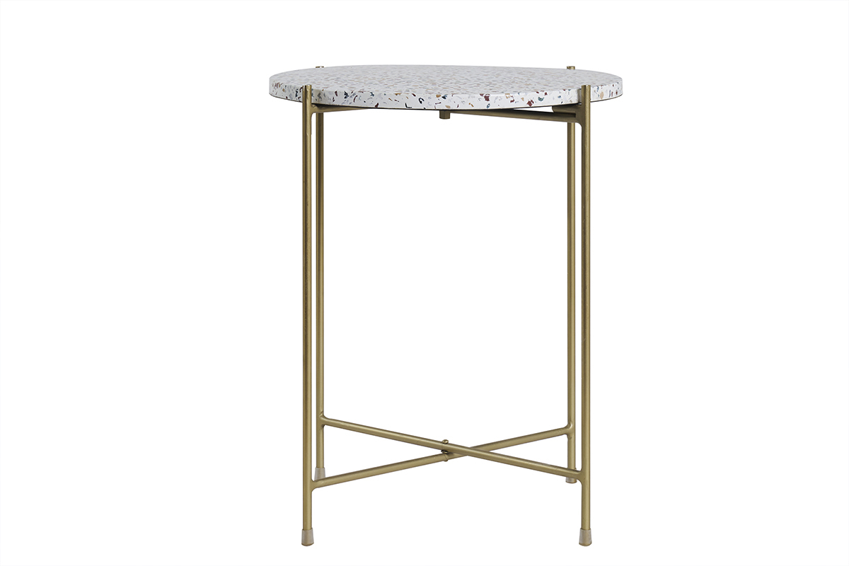 Mesa auxiliar redonda de terrazo y metal dorado 40cm dim. MEZZO