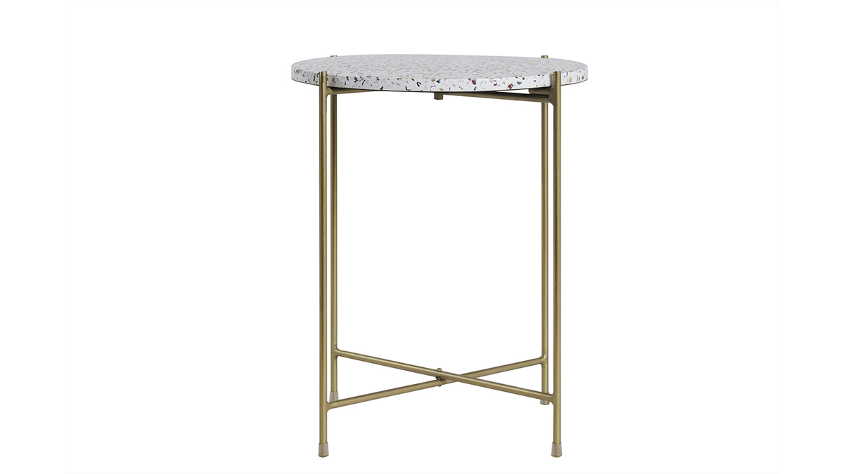 Mesa auxiliar redonda de terrazo y metal dorado 40cm dim. MEZZO