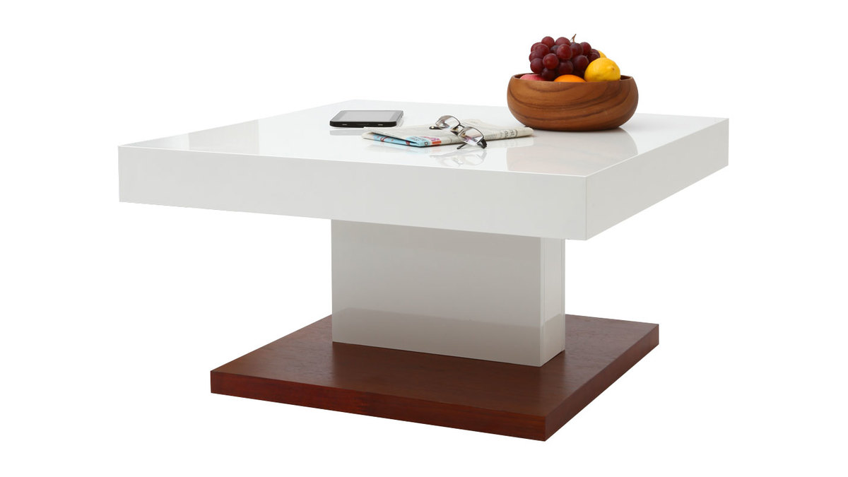 Mesa baja de diseo lacada color blanco y madera encinera abriente FUTURA