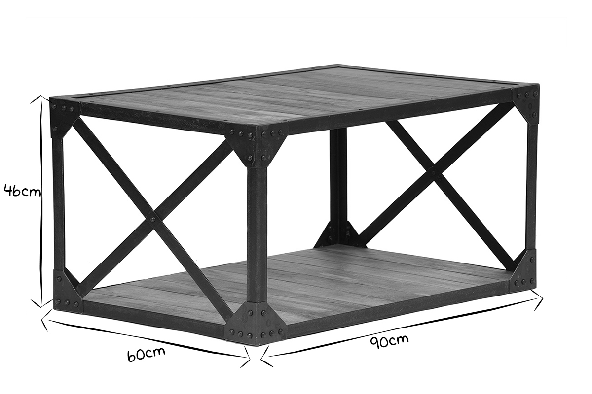 Mesa baja industrial de madera y metal ATELIER