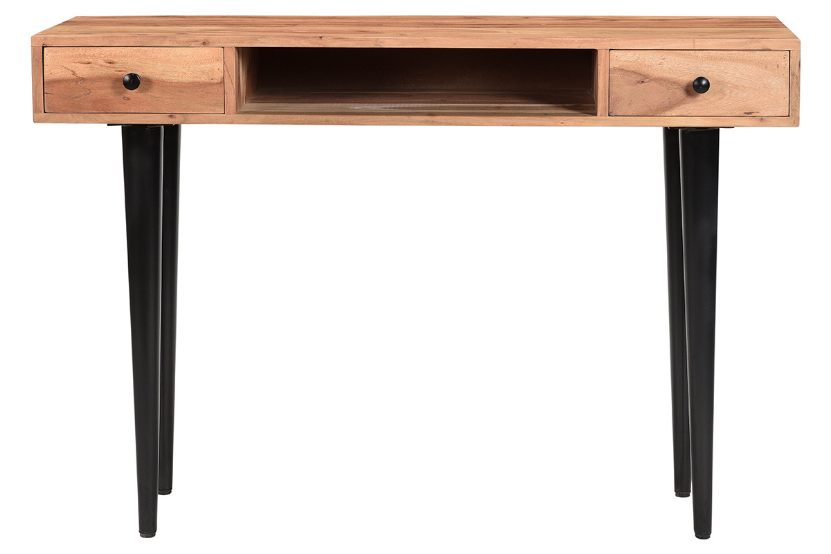 Mesa consola con 2cajones de madera de acacia maciza y metal negro 115cm LORD