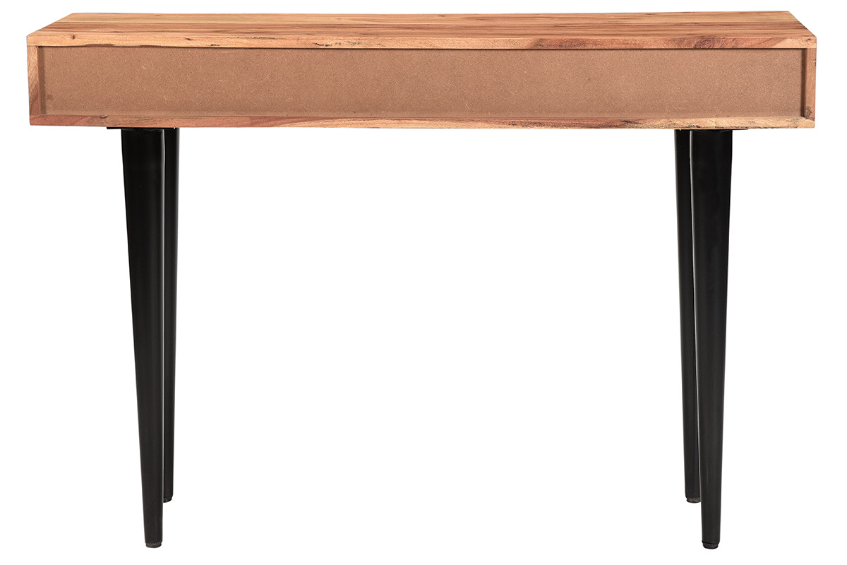 Mesa consola con 2cajones de madera de acacia maciza y metal negro 115cm LORD