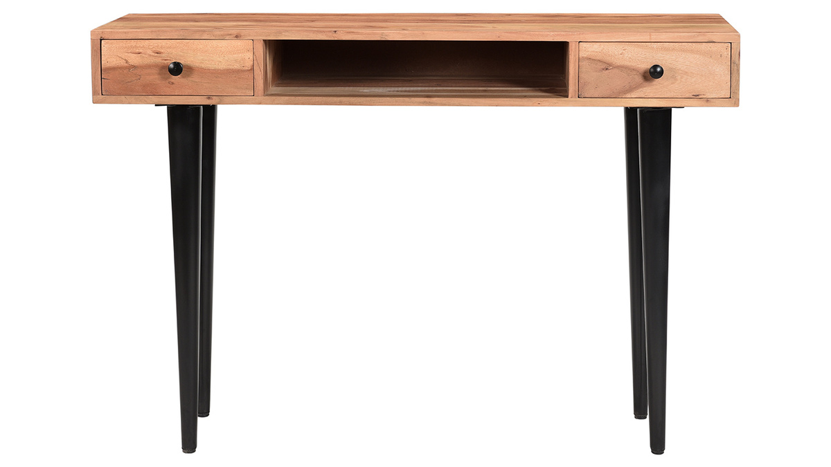 Mesa consola con 2cajones de madera de acacia maciza y metal negro 115cm LORD