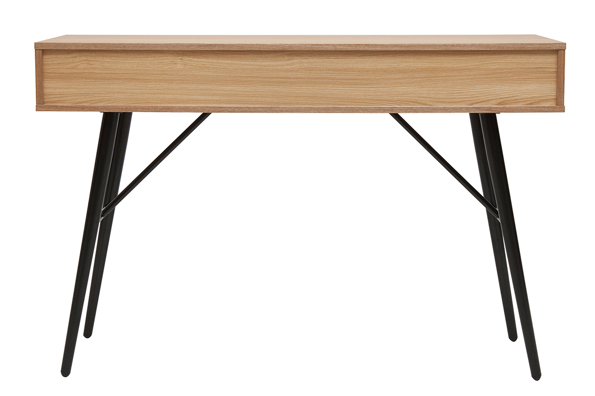 Mesa consola con 3cajones de madera clara y metal negro 120 ALSTORIA