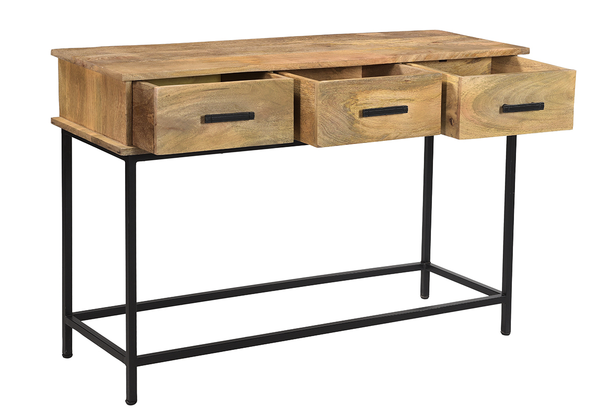 Mesa consola con 3cajones de madera de mango maciza y metal 120cm AROK