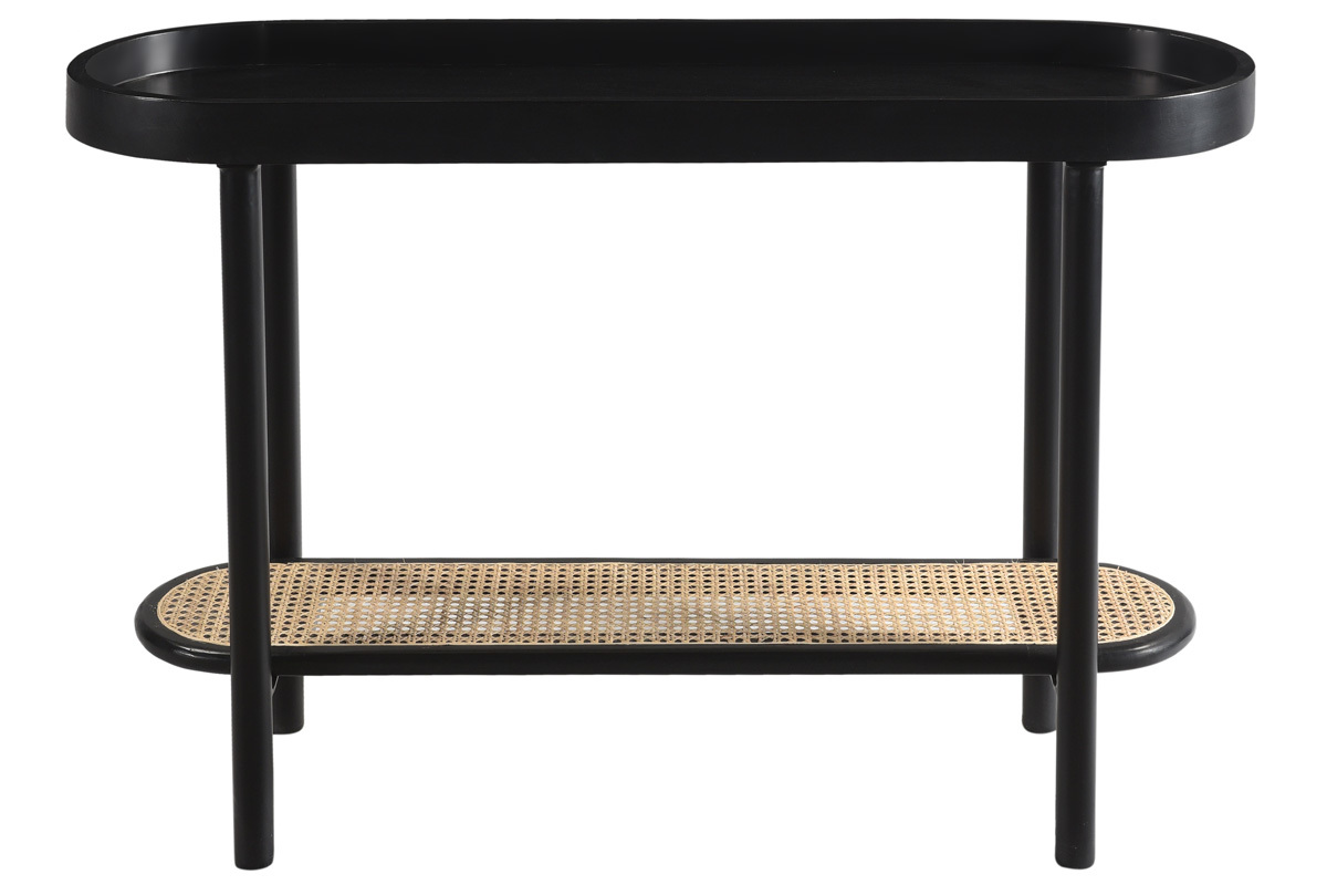 Mesa consola con tablero ovalado de madera negra y ratn 115 cm MACAO