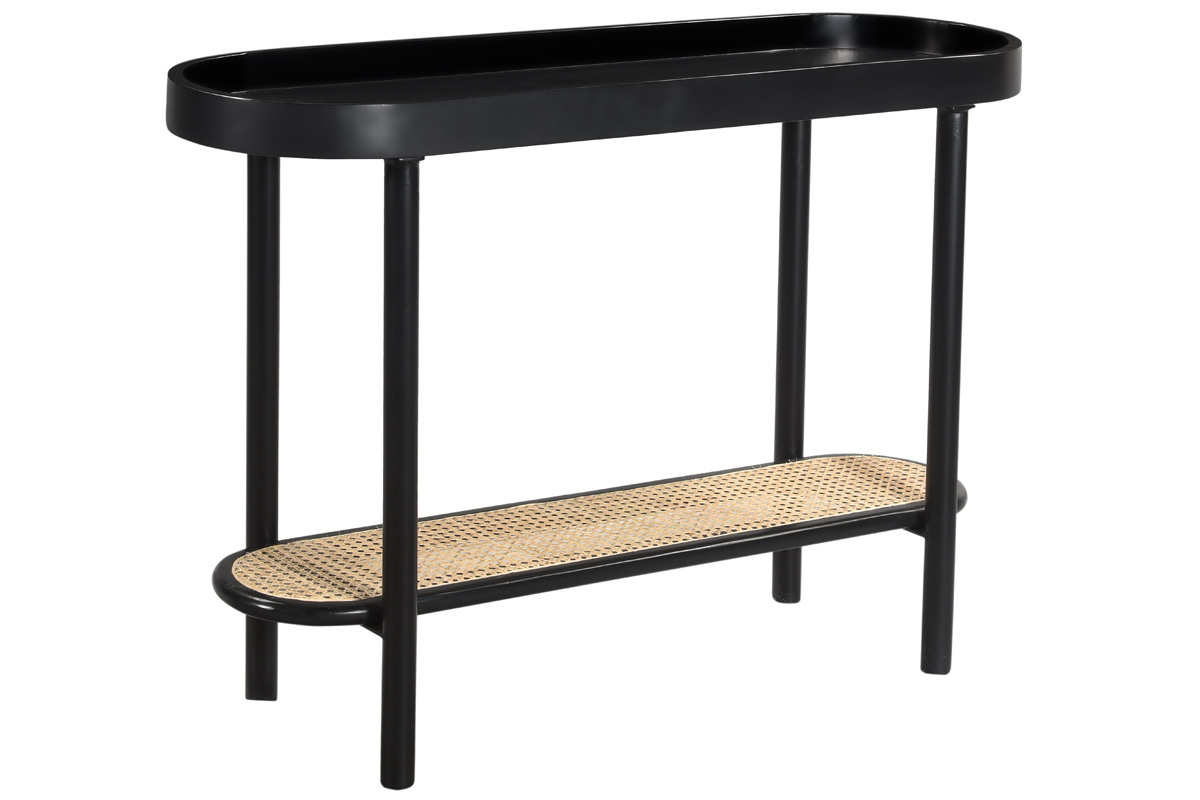 Mesa consola con tablero ovalado de madera negra y ratn 115 cm MACAO