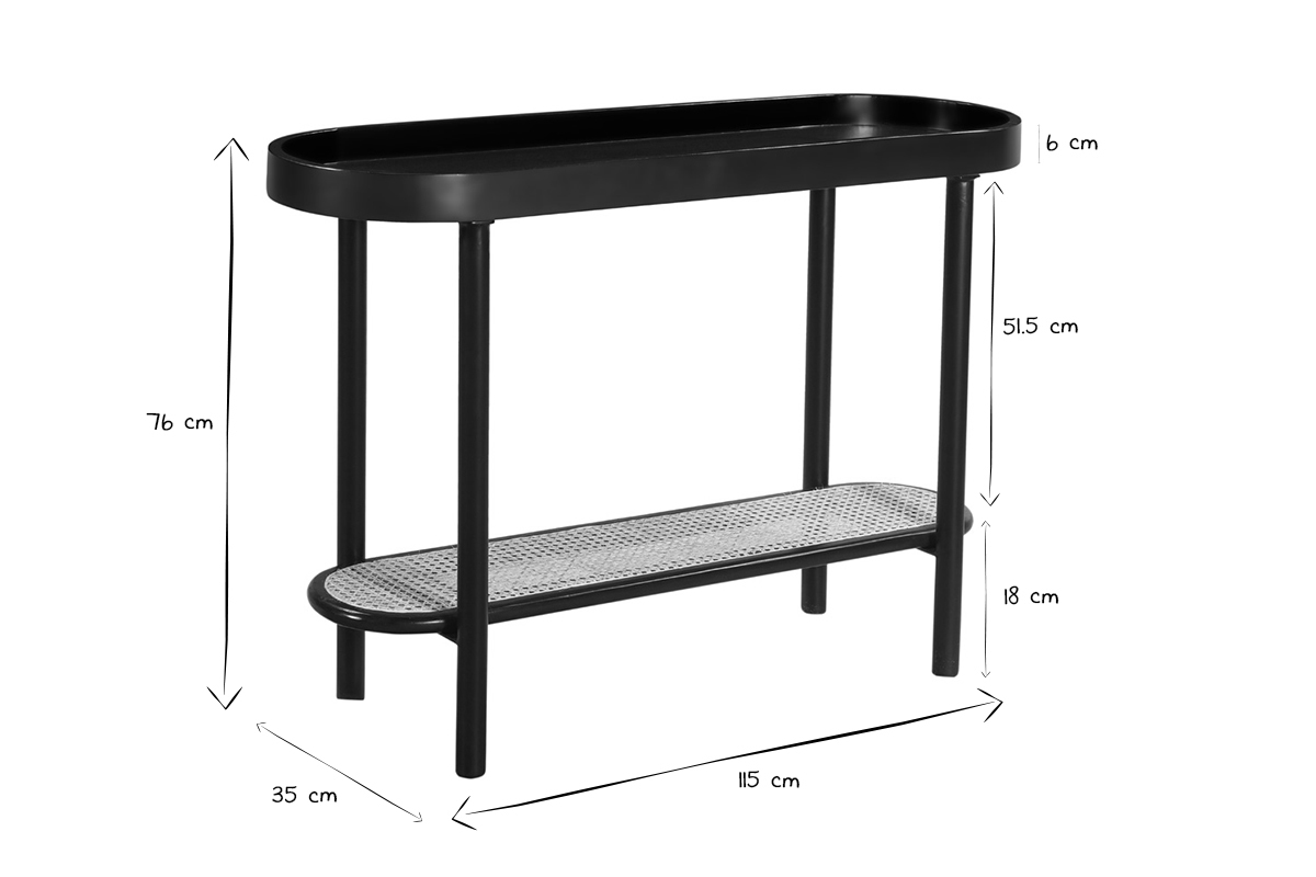 Mesa consola con tablero ovalado de madera negra y ratn 115 cm MACAO