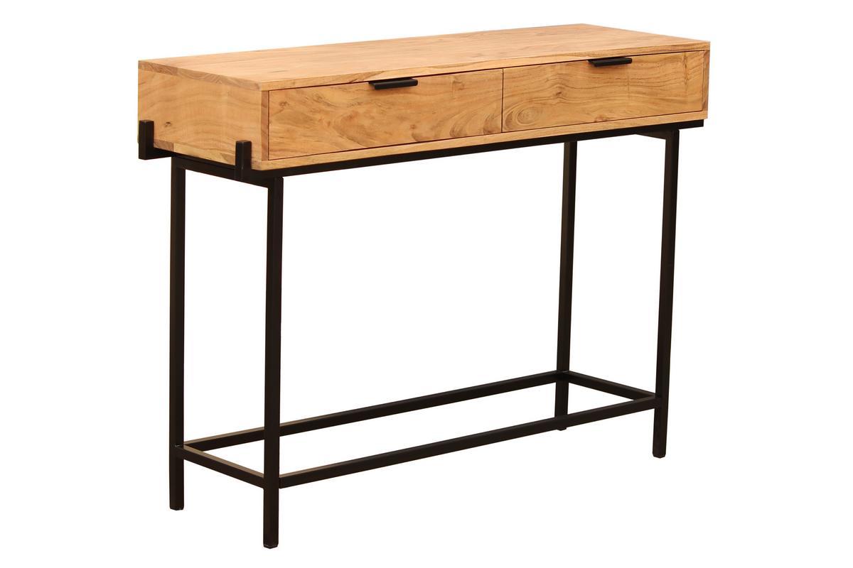 Mesa consola de acacia y metal negro 110cm TEMUCO