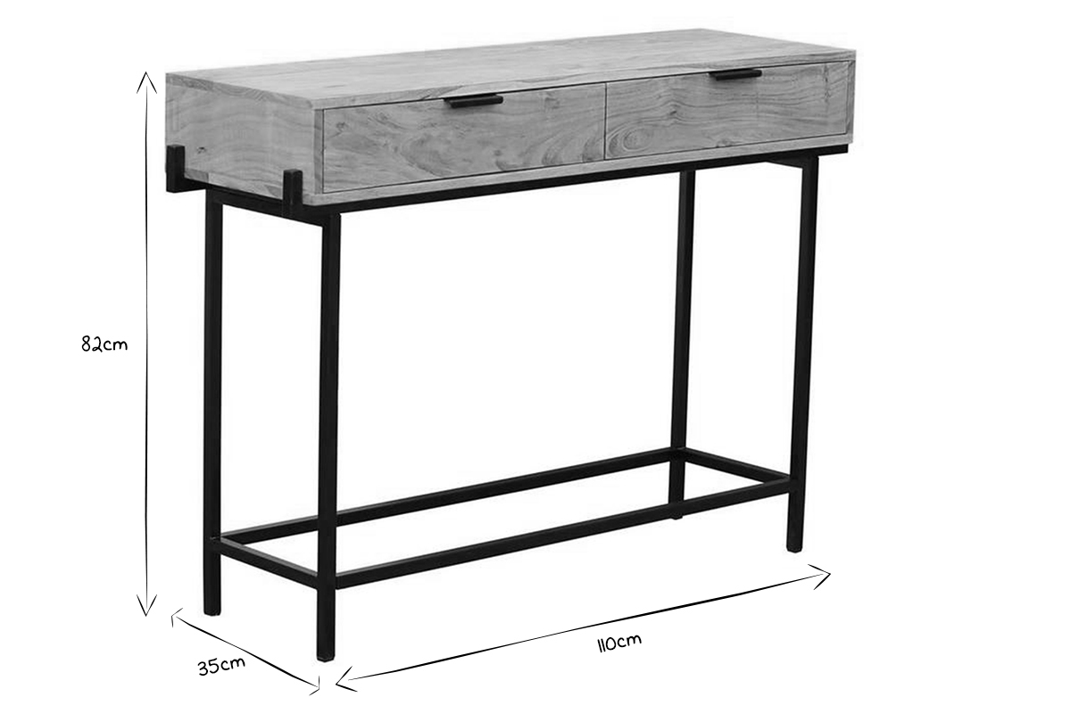 Mesa consola de acacia y metal negro 110cm TEMUCO