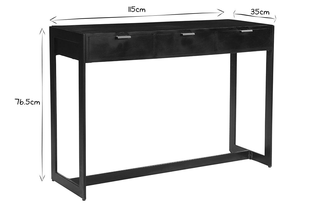 Mesa consola de diseo con cajones negros y dorados 115 cm AVIDAN