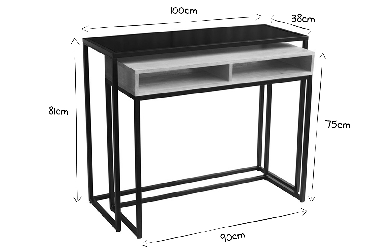 Mesa consola / escritorio de madera de mango maciza y metal 100 cm YPKA