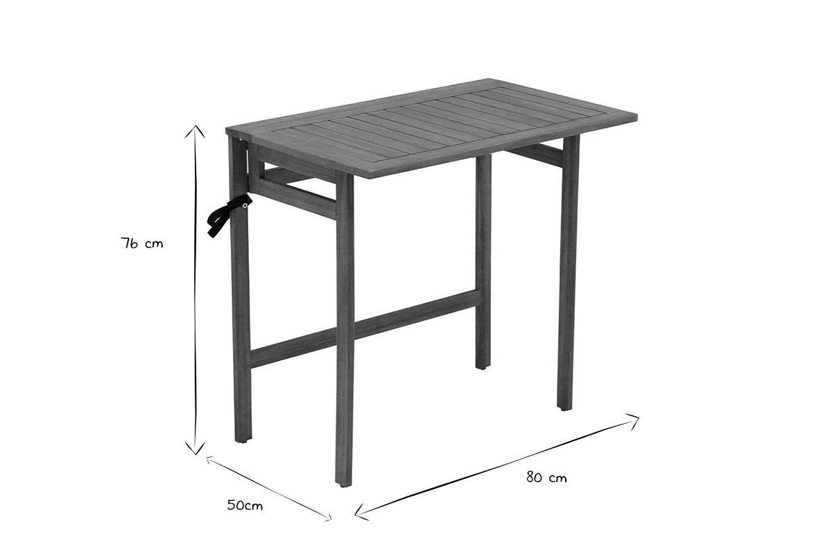 Mesa de balcn plegable de madera maciza 80 cm CARMEN