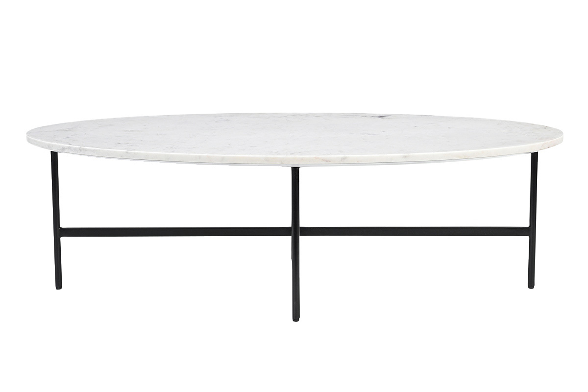 Mesa de caf oval de mrmol blanco y metal negro L115 cm CARRARE