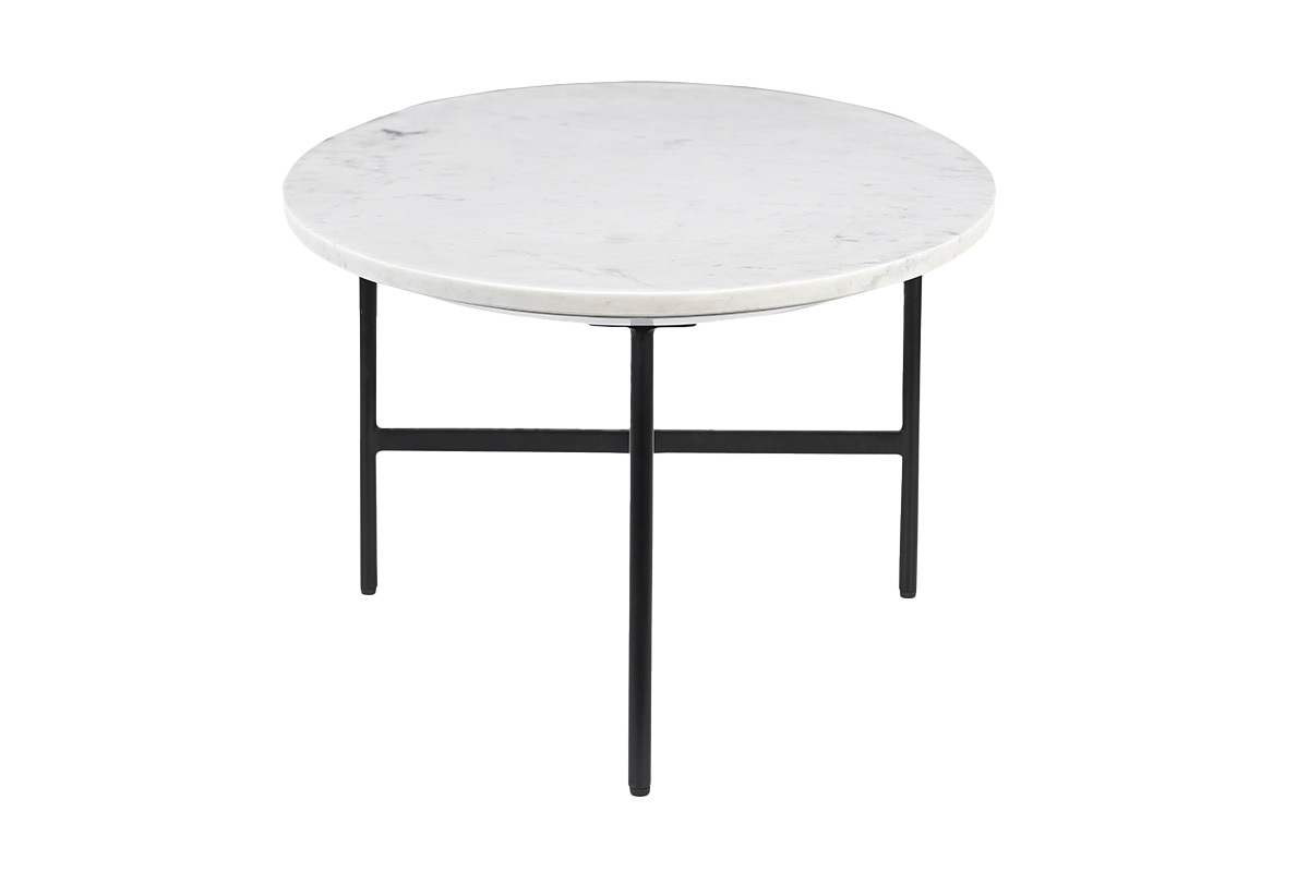 Mesa de caf oval de mrmol blanco y metal negro L115 cm CARRARE