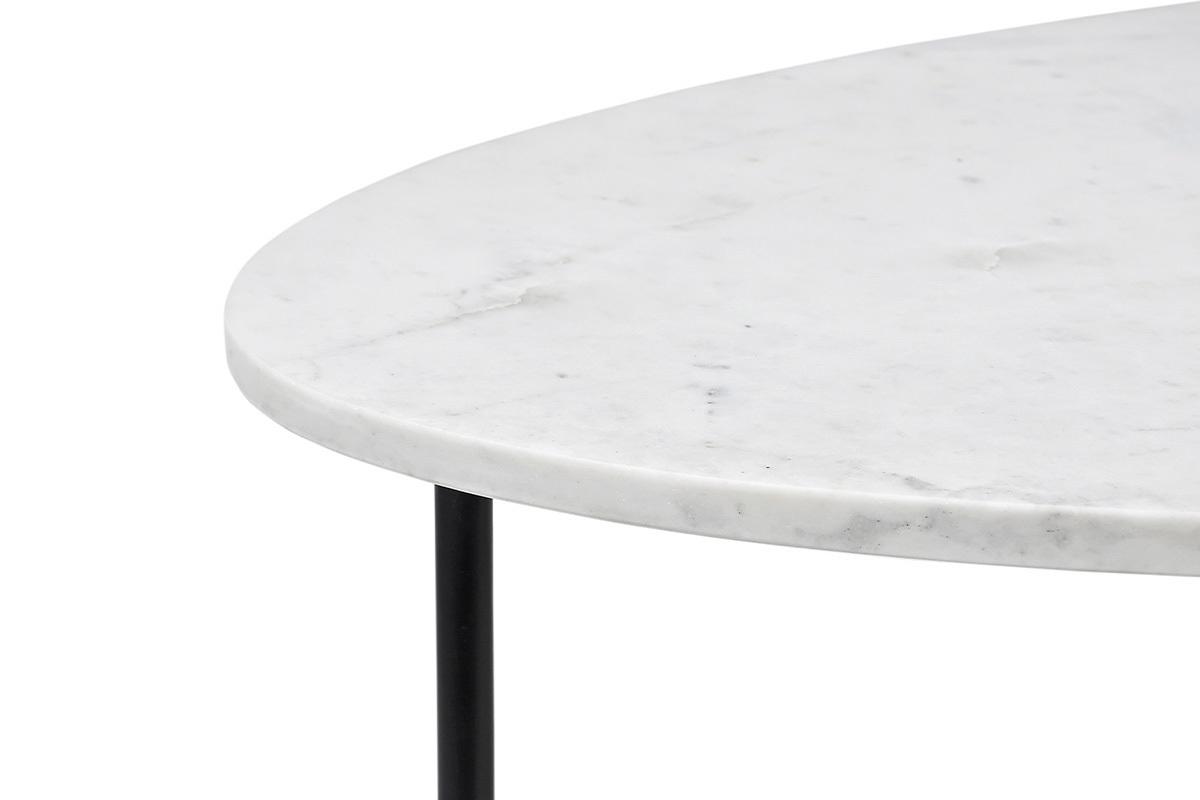 Mesa de caf oval de mrmol blanco y metal negro L115 cm CARRARE