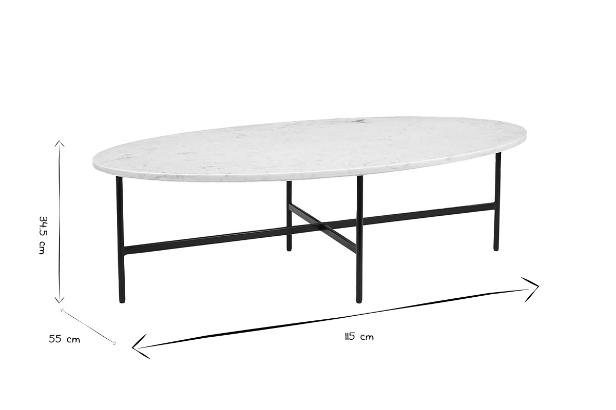 Mesa de caf oval de mrmol blanco y metal negro L115 cm CARRARE