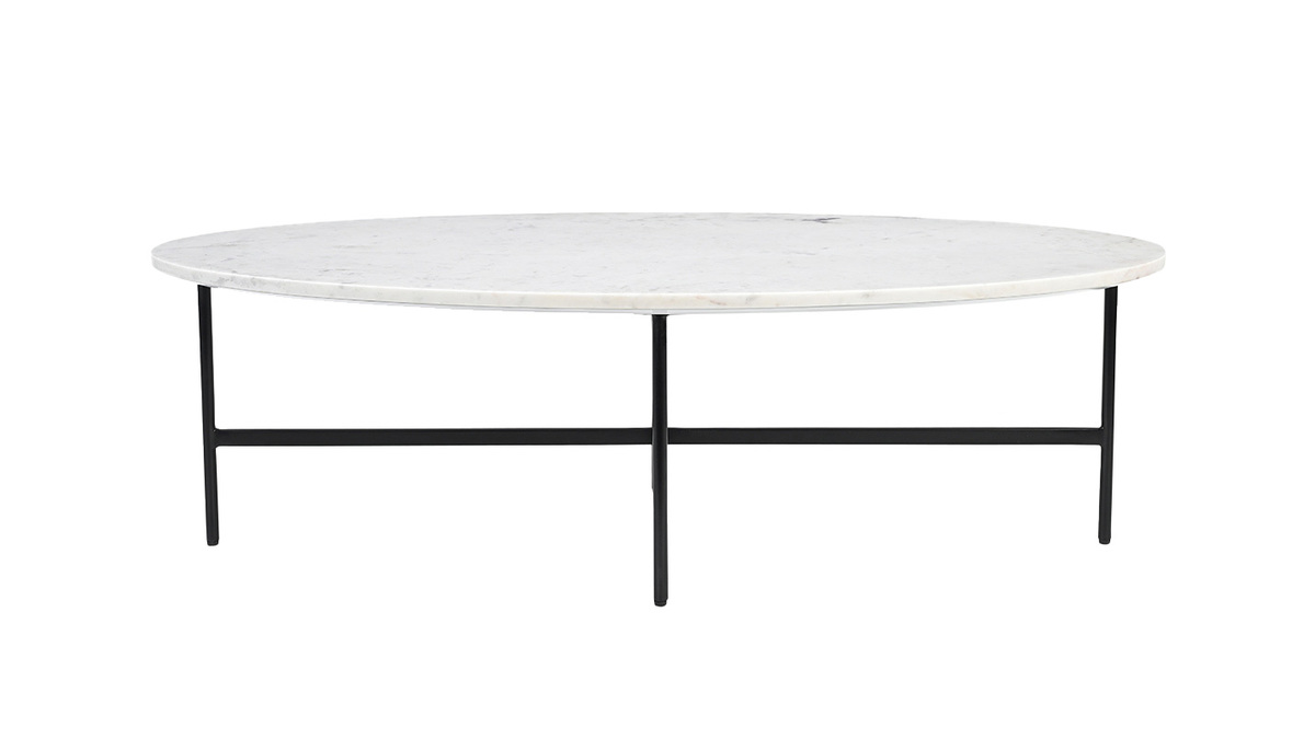 Mesa de caf oval de mrmol blanco y metal negro L115 cm CARRARE