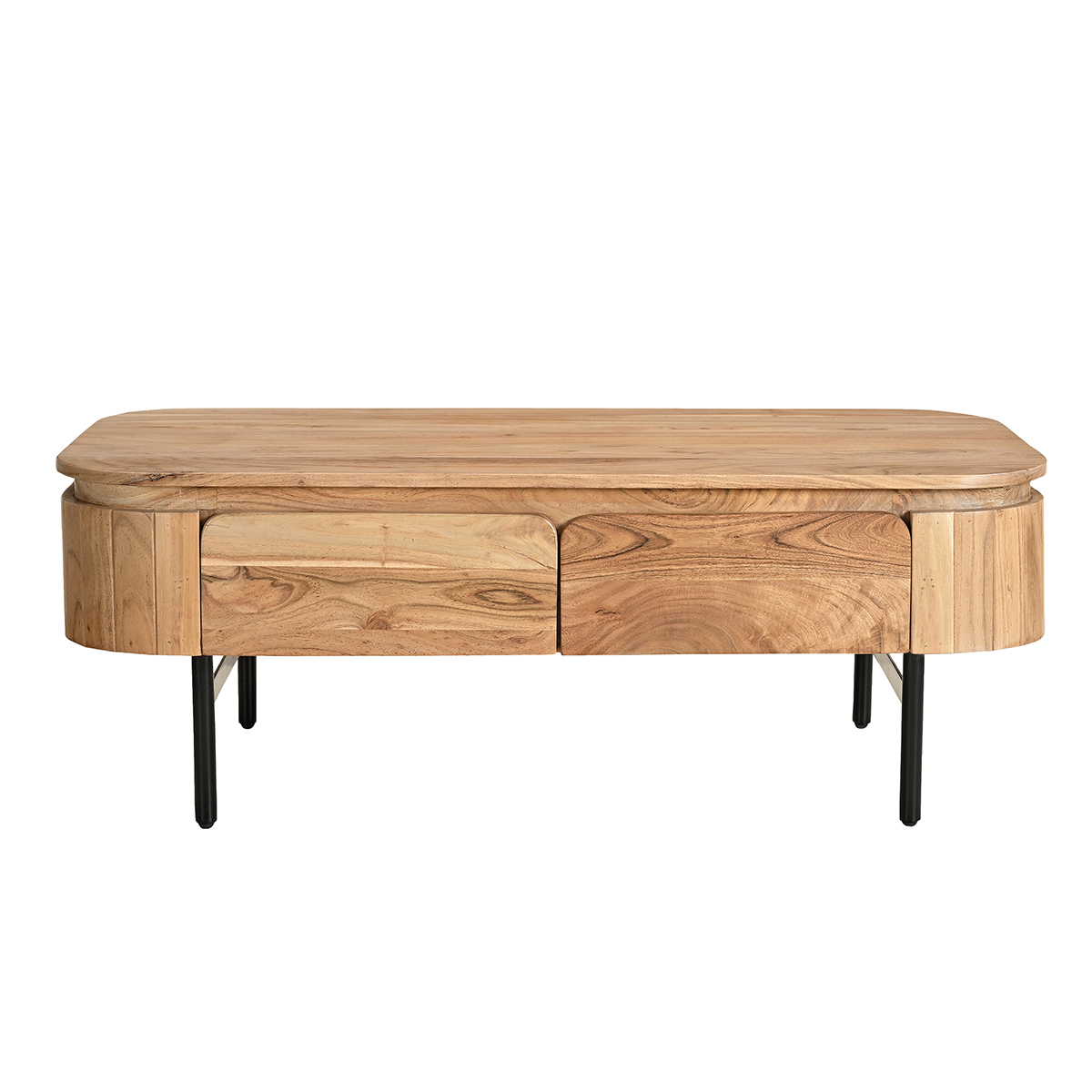 Mesa de centro con almacenaje de madera maciza y metal negro con 4 cajones 115 cm NAPOLI