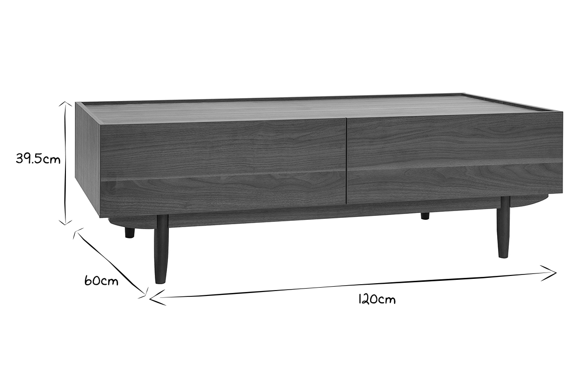 Mesa de centro con cajones de madera oscura 120 cm SANAA