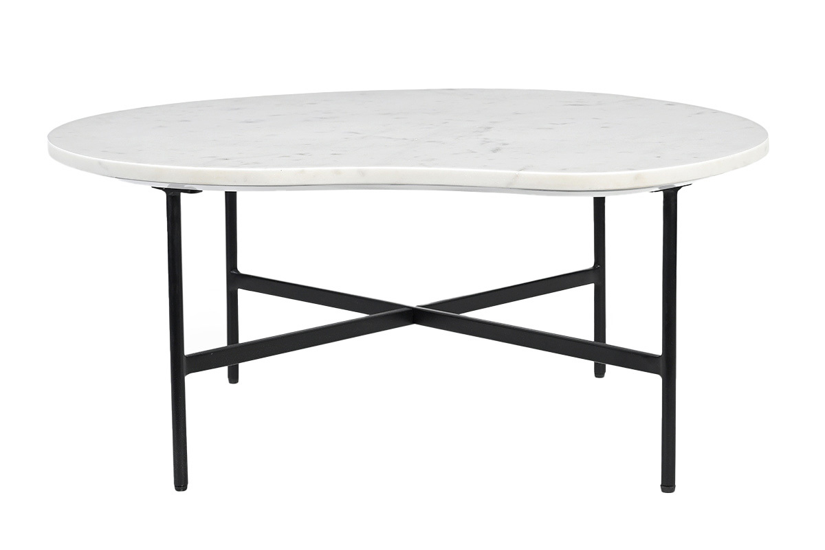 Mesa de centro de diseo de mrmol blanco y metal negro L80 cm SASSO