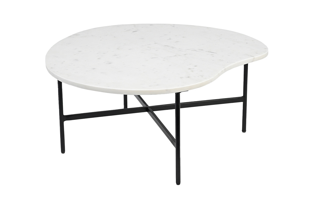 Mesa de centro de diseo de mrmol blanco y metal negro L80 cm SASSO