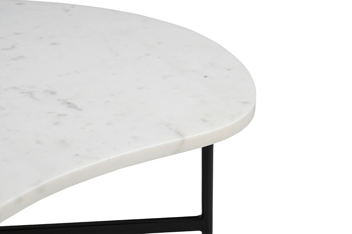 Mesa de centro de diseo de mrmol blanco y metal negro L80 cm SASSO