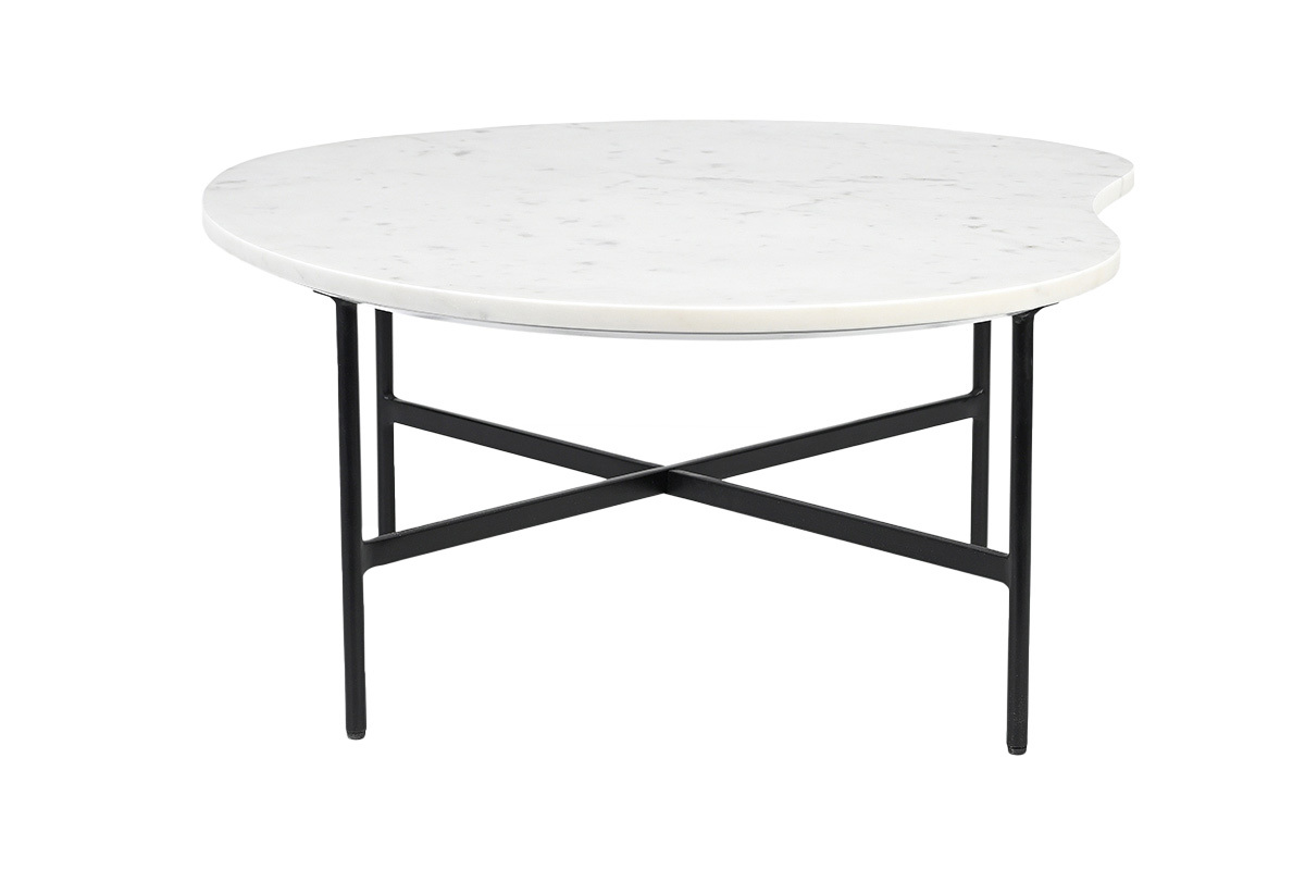 Mesa de centro de diseo de mrmol blanco y metal negro L80 cm SASSO