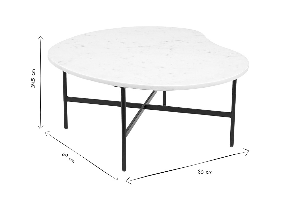 Mesa de centro de diseo de mrmol blanco y metal negro L80 cm SASSO