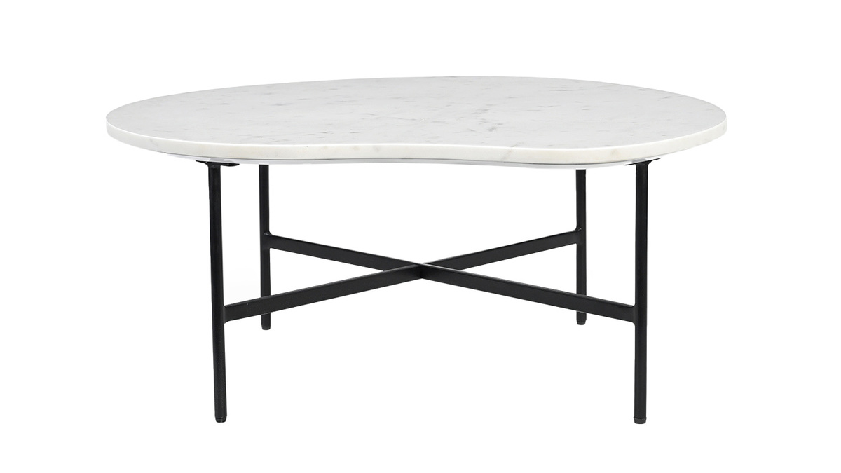 Mesa de centro de diseo de mrmol blanco y metal negro L80 cm SASSO