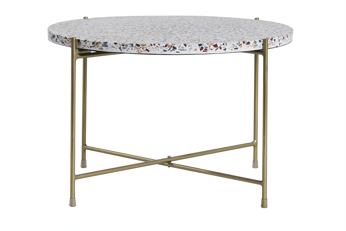 Mesa de centro de diseo redonda en terrazo y metal dorado 55cm dim. MEZZO