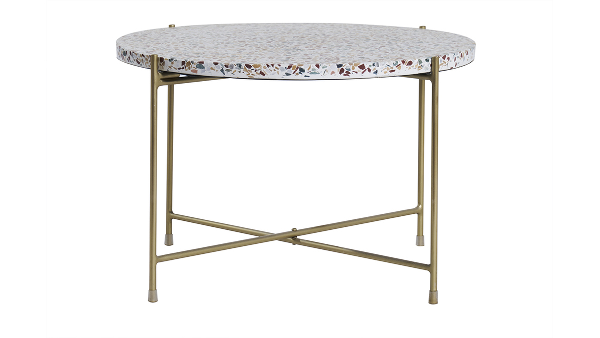 Mesa de centro de diseo redonda en terrazo y metal dorado 55cm dim. MEZZO