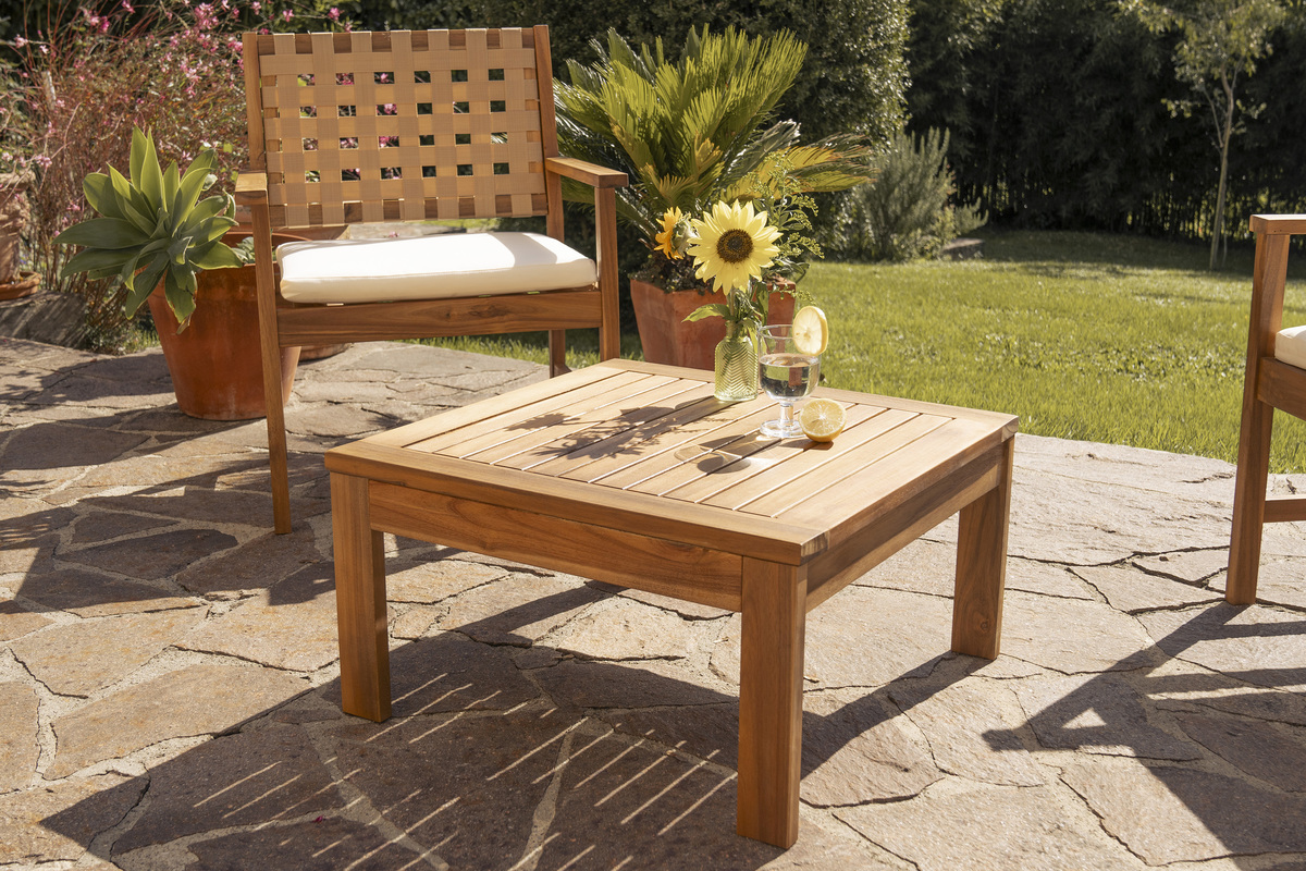 Mesa de centro de jardn cuadrada de madera maciza 60 cm SALVADOR