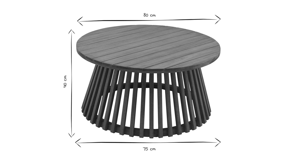 Mesa de centro de jardn redonda de madera maciza 80 cm - NASSAU