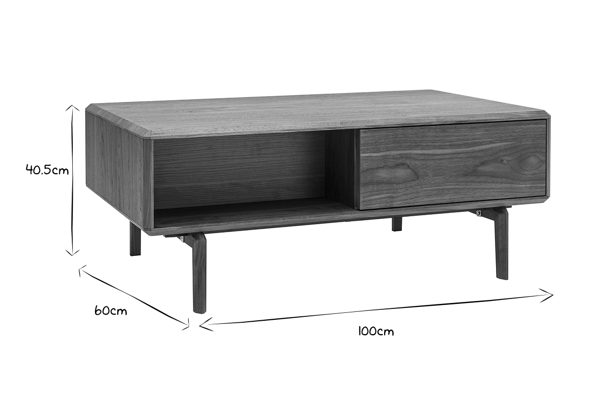 Mesa de centro de nogal con almacenaje 100 cm SUVA