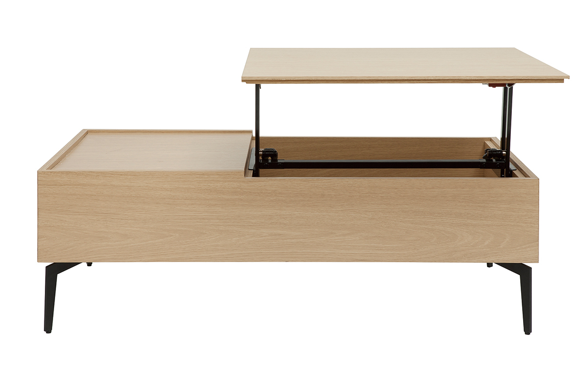 Mesa de centro elevable de madera clara y metal negro 102,5cm SEDA