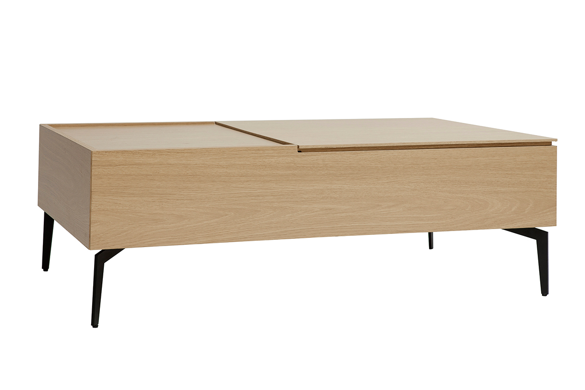 Mesa de centro elevable de madera clara y metal negro 102,5cm SEDA