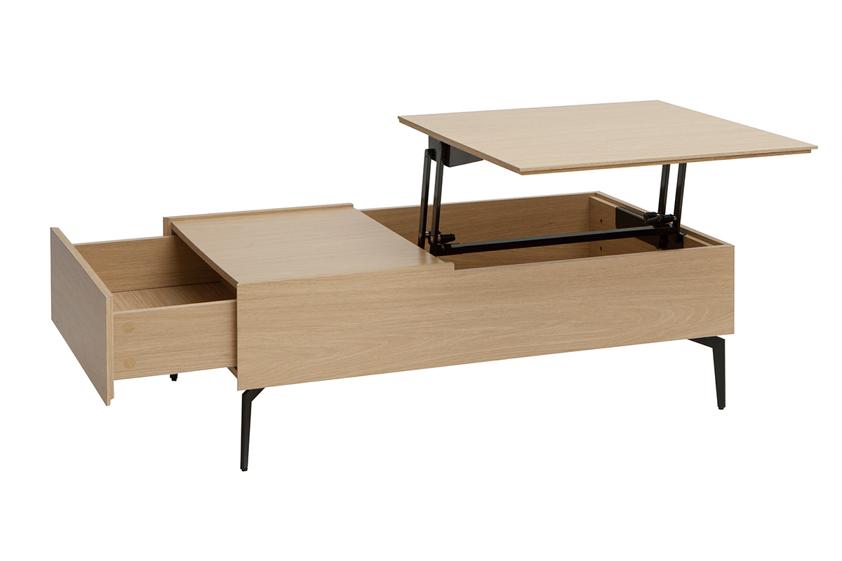 Mesa de centro elevable de madera clara y metal negro 102,5cm SEDA