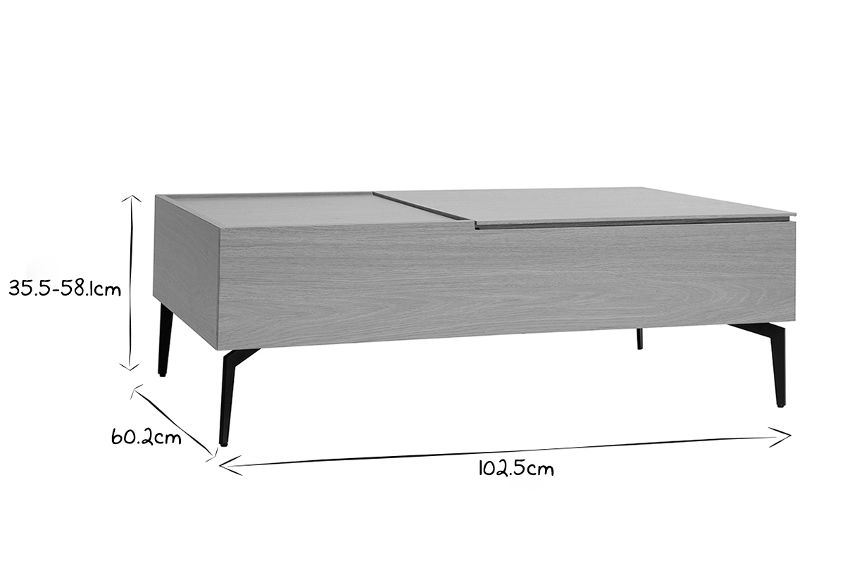 Mesa de centro elevable de madera clara y metal negro 102,5cm SEDA