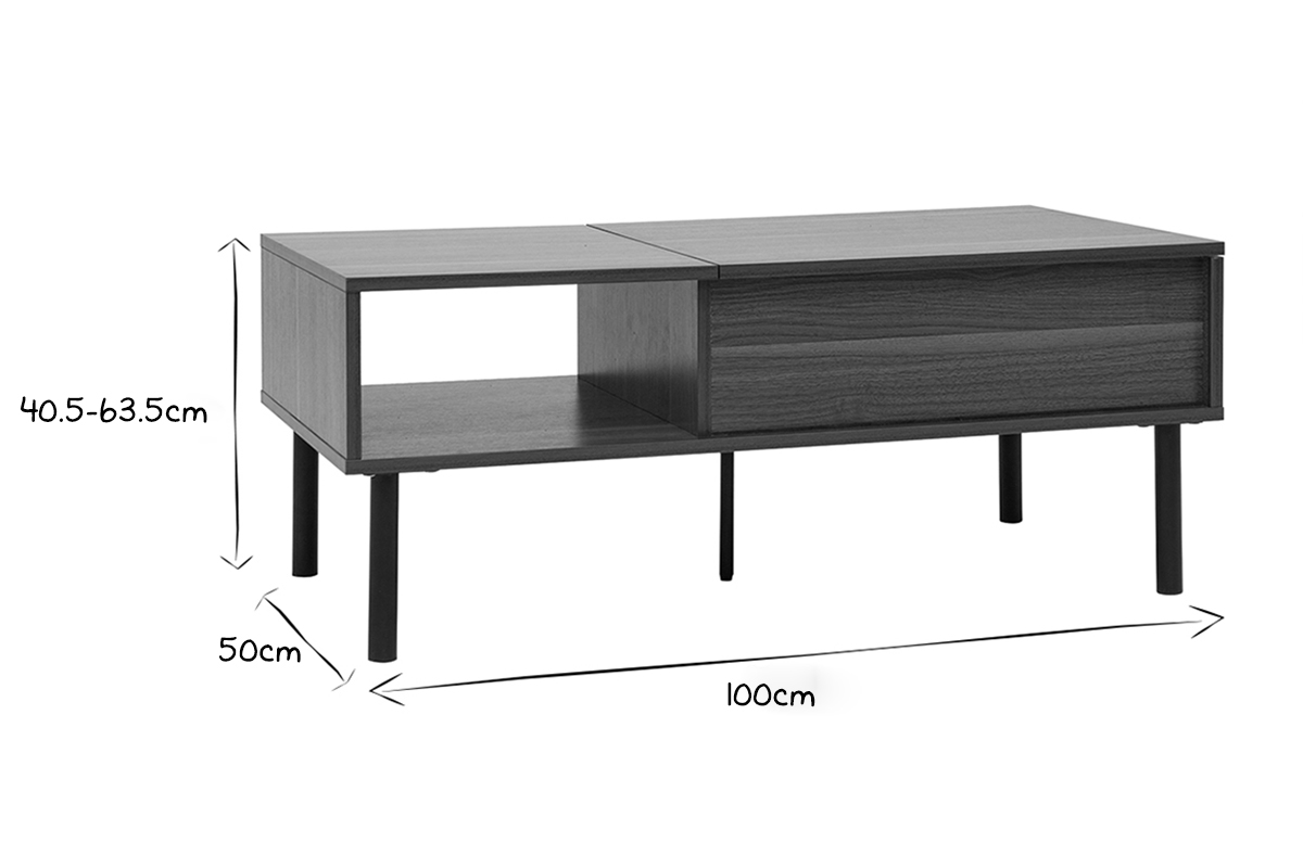 Mesa de centro elevable de madera oscura y metal 100cm KANE