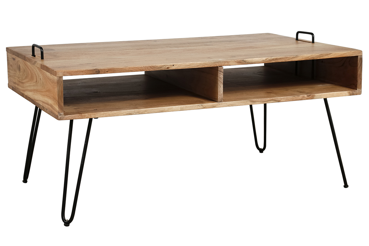 Mesa de centro en madera de acacia y metal negro ALVIN